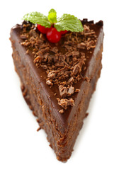 Yummy chocolate cake isolated on white