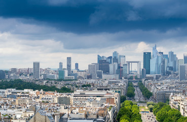 Fototapeta na wymiar Business district of Paris. La Defense, aerial view on a cloudy