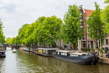 Amsterdam canals and  boats, Holland, Netherlands.