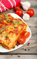 Portion of tasty lasagna, close-up