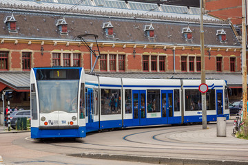 Naklejka premium Tram in Amsterdam, Netherlands