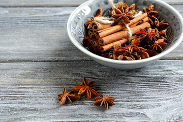 Cinnamon and star anise in small bowl