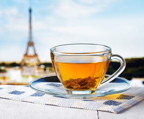 Cup of tea in street cafe in Paris, France