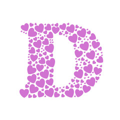 Alphabet D of hearts vector illustration