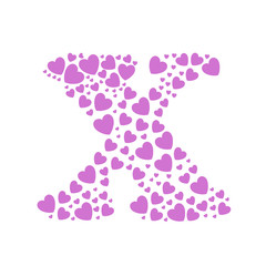 Alphabet  X  of hearts vector illustration