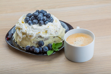 Coffee with blueberry cake
