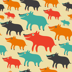 Seamless pattern with colorful dogs.