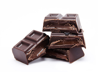 Dark chocolate bars stack isolated on a white