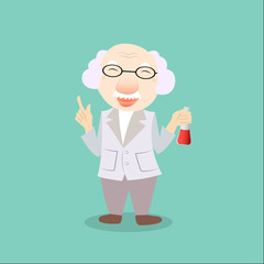 Scientist Or Professor Holding Flask with clipboard, vector