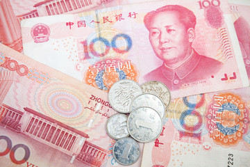 Modern Chinese yuan renminbi banknotes and coins