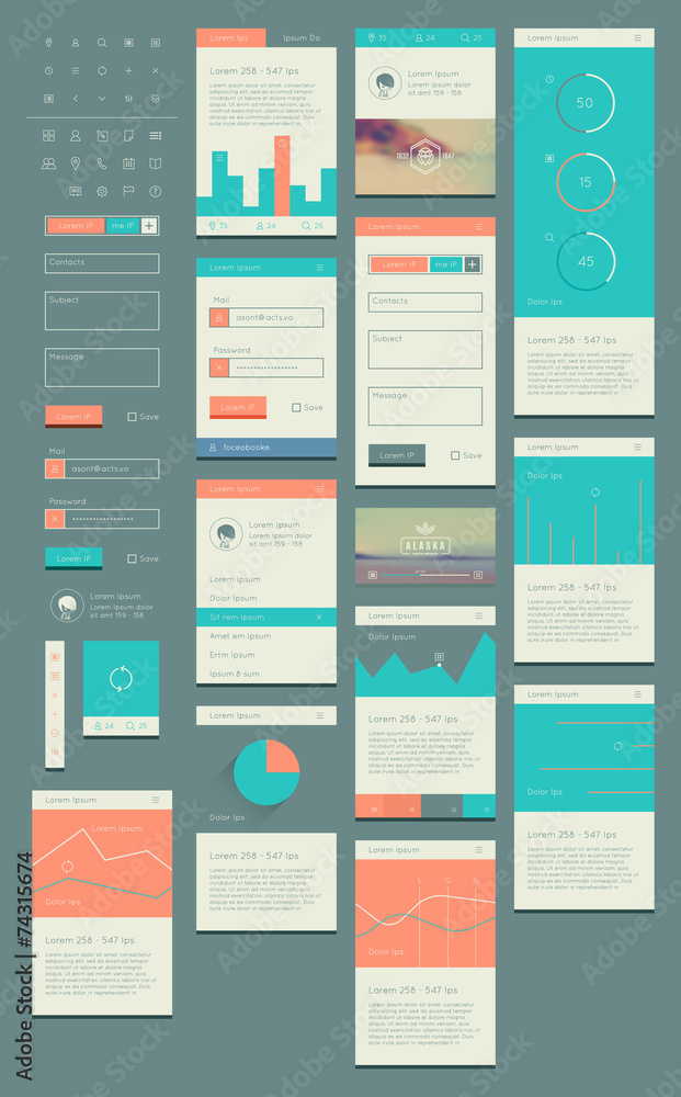 Wall mural flat ui kit for web and mobile, ui design