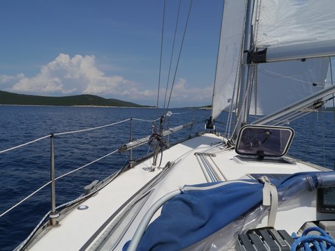 A yacht sailing in the Adriatic sea of Croatia