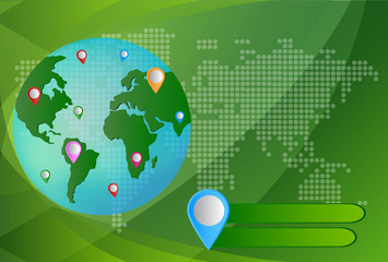 World Mapwith GPS Icons. Global Navigation