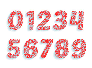 Decorative numbers font. Floral ornament in all numbers shapes.