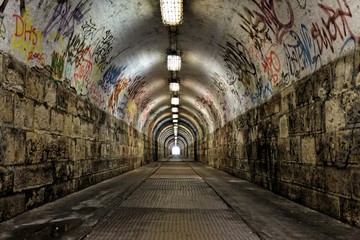 Fototapeta Dark undergorund passage with light obraz