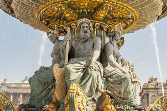 La Fontaine des Fleuves fountain at Place de la Concord, Paris.