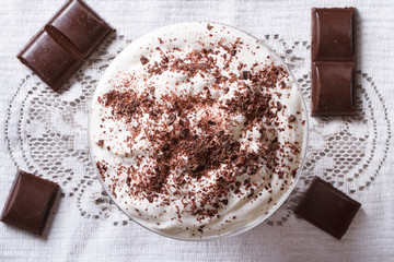 whipped cream with dark chocolate. top view