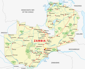 zambia road and national park map - obrazy, fototapety, plakaty