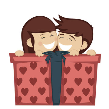 couple in gift box, red hearts clip art preview