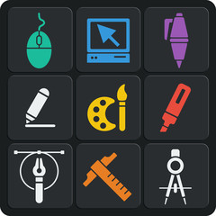 Set of 9 draw web and mobile icons. Vector.