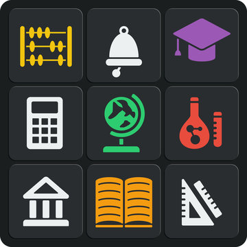 Set of 9 school web and mobile icons. Vector.