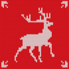 Christmas Knitted background with deer. Vector