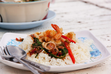 Fried rice with mixed seafood Basil 01