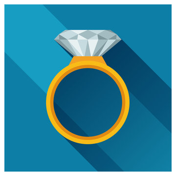 Ring with brilliant in flat design style.
