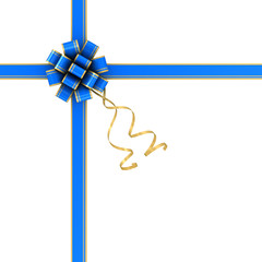 Gift blue bow on white background.