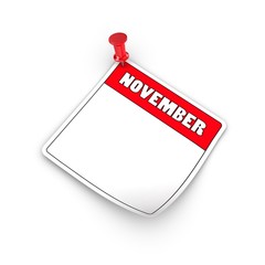 November. 3D render. Empty Blanc calendar on a white background.