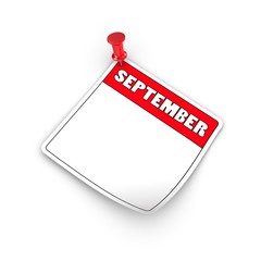 September. 3D render. Empty Blanc calendar on a white background.