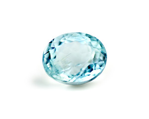 Blue aquamarine gemstone isolated on white