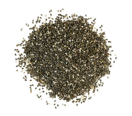 Pile of chia seeds isolated on white
