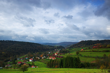 The village in the Bieszczady Mountains