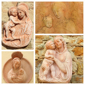 collage with Madonna and child - tuscan craft from Impruneta