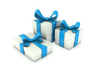 Gift boxes with ribbons on white