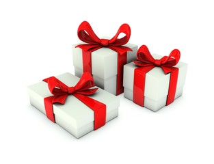 Gift boxes with ribbons on white