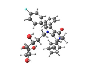 Atorvastatin molecule isolated on white