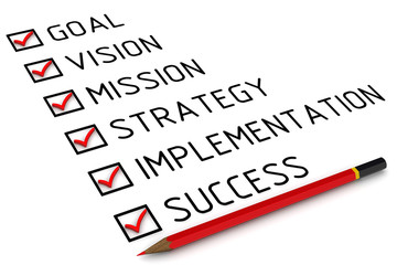 Goal, vision, mission, strategy, implementation, success