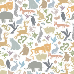 Group of Animals Silhouettes. Zoo Seamless Pattern