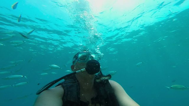 diver blowing bubbles under water, Antalya, Turkey 7