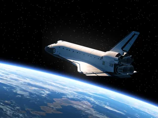 Abwaschbare Fototapete Jungenzimmer Space Shuttle umkreist die Erde