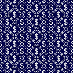 Navy Blue and White Dollar Sign Pattern Repeat Background