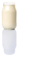 Mayonnaise in a jar over white background