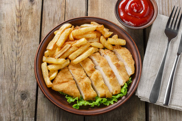 breaded chicken schnitzel with potatoes