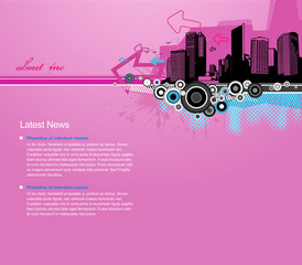 Pink background with city and place for your text.