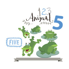 Children alphabet of animals and figures. Number five.