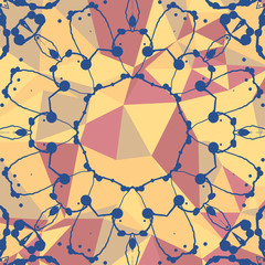 Yellow and red mosaic background and watercolor flower over.