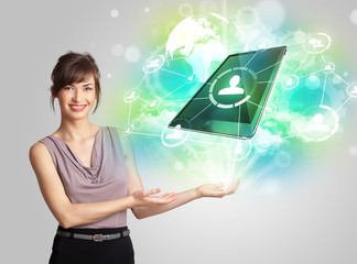 Business girl showing modern tablet technology concept