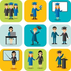 Flat learning concept for education with graduates, teachers